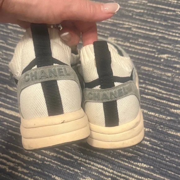 CHANEL Men's Knit & Suede Sneakers in Light Blue, Cream and Black - Picture 3 of 6